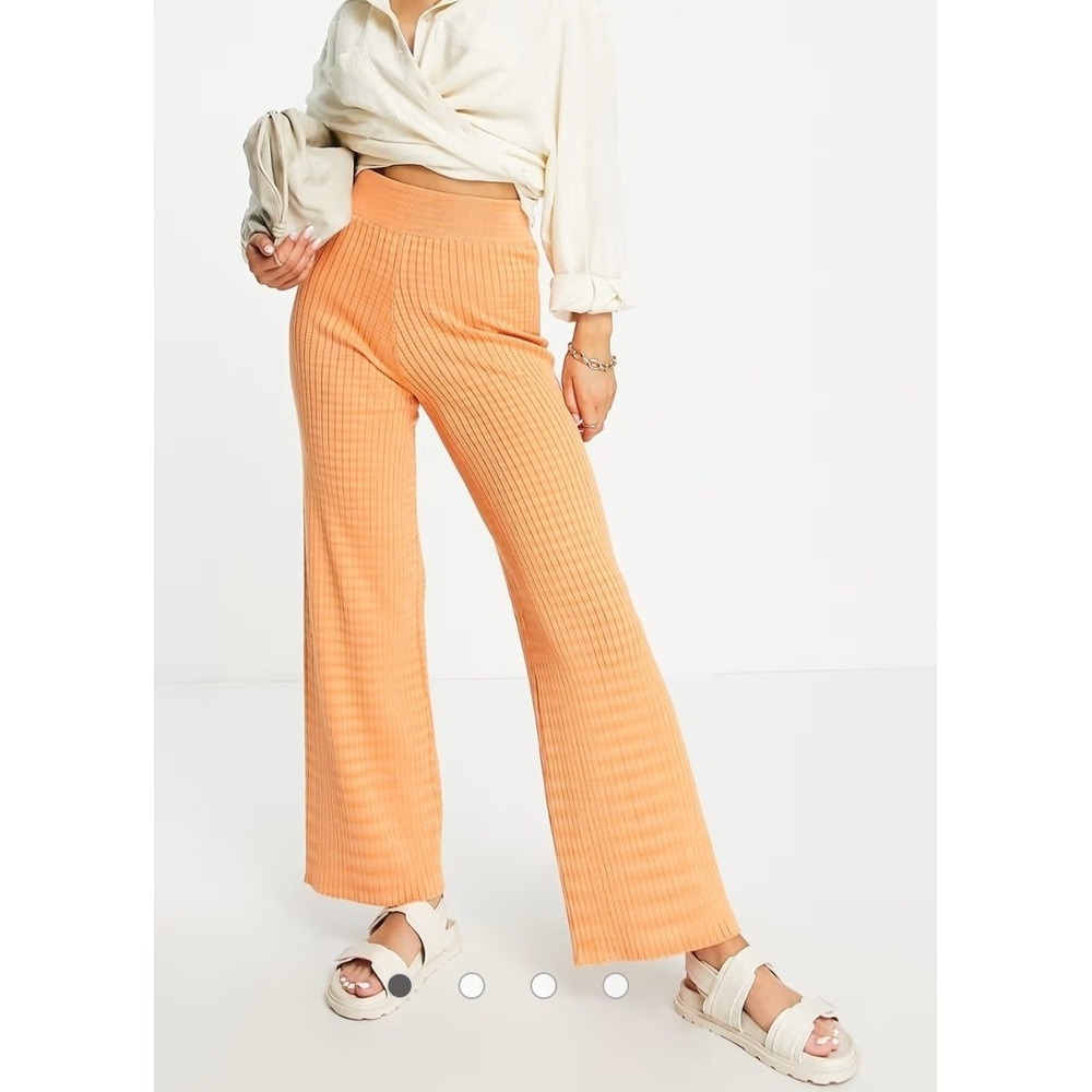 Gianni Feraud Ribbed Knit Pants Womens 8 Orange Wide Leg High‎ Rise Flare Leg